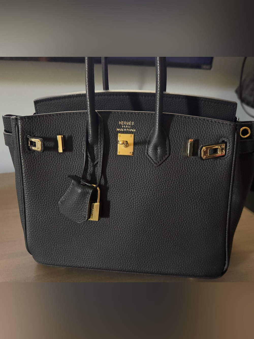 Black Togo Leather Top-Handle Bag with Gold Hardware